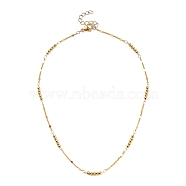 Brass Bar Link Chain Necklaces, with Round Beads and 304 Stainless Steel Lobster Claw Clasps, Golden, 15.35 inch(39cm), 3mm(NJEW-JN02926)