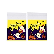 Halloween Theme Plastic Bakeware Bag, with Self-adhesive, for Chocolate, Candy, Cookies, Square, Yellow, 130x100x0.2mm, about 100pcs/bag(OPP-Q004-01E)