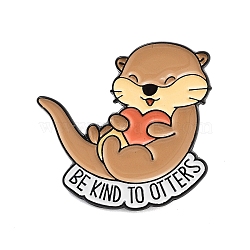 Animal Black Alloy Brooches, BEKIND TD OTTERS Enamel Pins, for Backpack Clothes, Beaver, 30x31.5x1.5mm(JEWB-S018-03E)