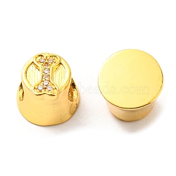 Rack Plating Brass Micro Pave Cubic Zirconia European Beads, Large Hole Beads, Lead Free & Cadmium Free, Dog Feeder Bowl with Bone, Real 18K Gold Plated, 9.5~10x7.5mm, Hole: 4.5mm(KK-M247-03G)