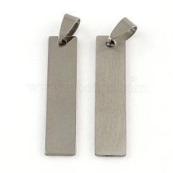 Non-Tarnish 201 Stainless Steel Rectangle Stamping Blank Tag Pendants, with Snap on Bails Clasps, One Side Polishing, Stainless Steel Color, 40x9x1mm, Hole: 7x3.5mm(X-STAS-R064-15)