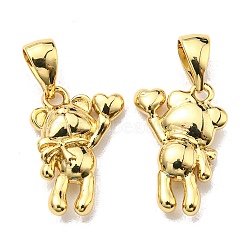 Rack Plating Brass Pendants, Lead Free & Cadmium Free, Long-Lasting Plated, Bear with Heart Charm, Real 18K Gold Plated, 15x10.5x4mm, Hole: 5.7x3mm(KK-D026-17G)
