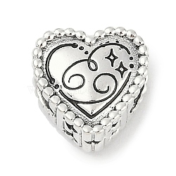 925 Sterling Silver European Beads, Heart, Cancer, 9.5x9.5~10x7mm, Hole: 4.5mm(STER-R005-02AS-04)