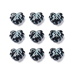 Black Opaque Acrylic Beads, Metal Enlaced, Leaf, Pale Turquoise, 10~10.5x13x4.5mm, Hole: 1.8mm, about 1180pcs/500g(OACR-G016-34A)
