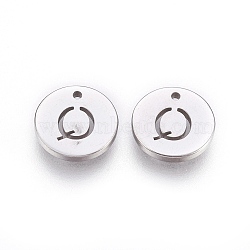 304 Stainless Steel Charms,  Flat Round with Letter, Stainless Steel Color, Letter.Q, 10x1mm, Hole: 1mm(STAS-P212-15P-01)