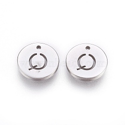 Non-Tarnish 304 Stainless Steel Charms, Flat Round with Letter, Stainless Steel Color, Letter.Q, 10x1mm, Hole: 1mm(STAS-P212-15P-01)