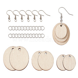 Yilisi DIY Unfinished Wooden Pendant Earring Making Kits, with Brass Earring Hooks, Oval, Platinum, Pendant: 17.5~26.5x14~21x2.5mm, Hole: 1.5~2mm, 150pcs/set(DIY-YS0001-17)