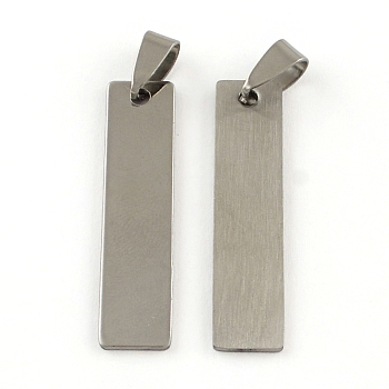 201 Stainless Steel Rectangle Stamping Blank Tag Pendants, with Snap on Bails Clasps, One Side Polishing, Stainless Steel Color, 40x9x1mm, Hole: 7x3.5mm