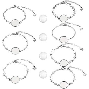 DIY Bracelet Making, with 304 Stainless Steel Link Bracelet Making and Transparent Half Round Glass Cabochons, Stainless Steel Color, 15.5~16x4~5mm