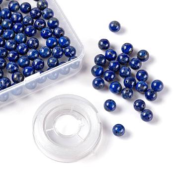 D100Pcs 8mm Natural Lapis Lazuli Round Beads, with 10m Elastic Crystal Thread, for DIY Stretch Bracelets Making Kits, 8mm, Hole: 1mm
