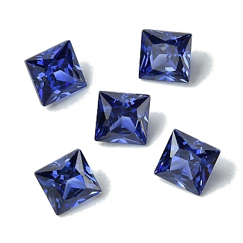 Cubic Zirconia Cabochons, Point Back, Square, Royal Blue, 6x6x3mm