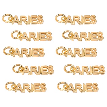 10Pcs Brass Pendants, with Jump Rings, Long-Lasting Plated, Constellation/Zodiac Sign, Golden, Aries, Aries: 4x16x1.5mm, Hole: 3mm