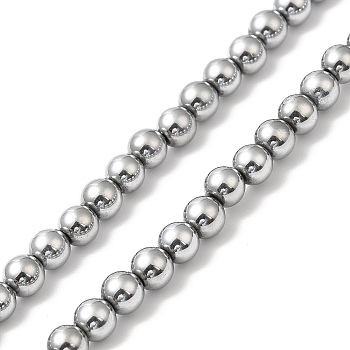 Electroplate Synthetic Magnetic Hematite Beads Strands, Round, Platinum Plated, 5mm, Hole: 0.8mm, about 84~87pcs/strand, 16.14~16.96''(41~43cm)
