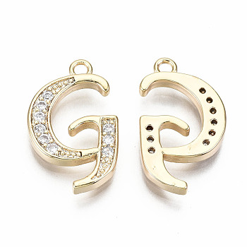 Brass Micro Pave Clear Cubic Zirconia Pendants, Nickel Free, Real 18K Gold Plated, Word, Letter.G, 19x11x2mm, Hole: 1.5mm