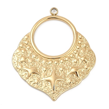 304 Stainless Steel Pendants, Ring with Star Charm, Ion Plating(IP), Real 18K Gold Plated, 29x24.5x2mm, Hole: 1.6mm