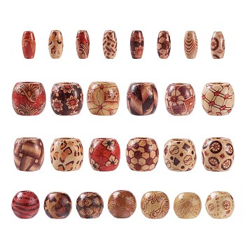 Printed Natural Wood Beads, Round & Oval, Mixed Color, 16x15mm, Hole: 5mm