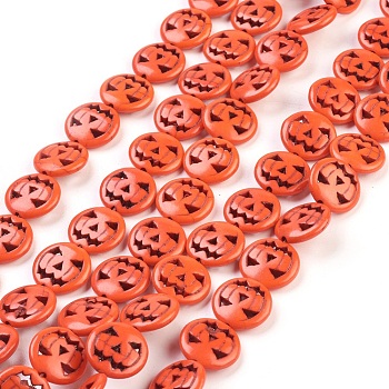 Synthetic Turquoise Beads Strands, Dyed, Halloween Pumpkin Jack-O'-Lantern Jack o Lantern, Orange Red, 15x3.5mm, Hole: 1mm, about 27pcs/strand, 15.35 inch