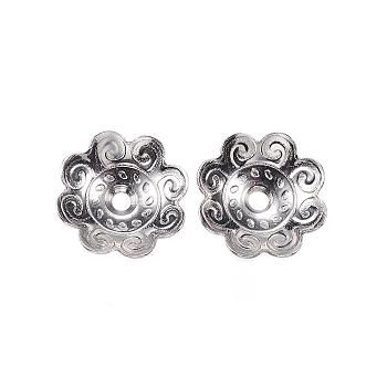 201 Stainless Steel Bead Caps, Flower, Multi-Petal, Stainless Steel Color, 10.5x3mm, Hole: 1mm