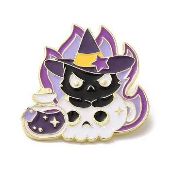 Enamel Pins, Golden Alloy Brooches for Backpack Clothes, Cat, Black, 32.5x32.5x1.5mm