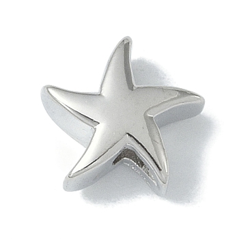 Rack Plating Brass Beads, Long-Lasting Plated, Lead Free & Cadmium Free, Starfish, Platinum, 9.5x9.5x5mm, Hole: 2mm