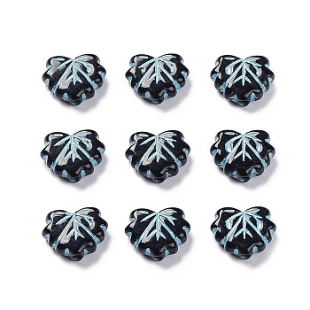 Black Opaque Acrylic Beads, Metal Enlaced, Leaf, Pale Turquoise, 10~10.5x13x4.5mm, Hole: 1.8mm, about 1180pcs/500g