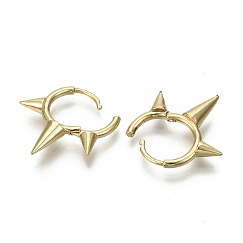 Brass Huggie Hoop Earrings, Nickel Free, Cone, Real 18K Gold Plated, 23x23x4.5mm, Pin: 1x1mm