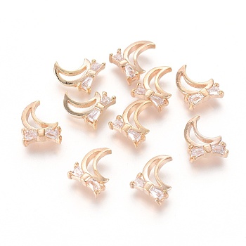 Alloy Cabochons, Nail Art Decoration Accessories, with Cubic Zirconia, Moon, Clear, Real 18K Gold Plated, 9x7mm