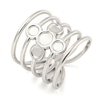 Non-Tarnish 304 Stainless Steel Cross Wide Open Cuff Ring Components, Pad Ring Setting, Stainless Steel Color, Tray: 3~4mm, Adjustable