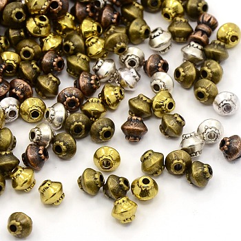 Tibetan Style Alloy Bicone Spacer Beads, Nickel Free, Mixed Color, 5x4.5mm, Hole: 1mm, about 800pcs/200g