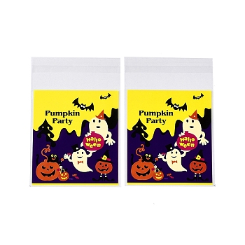 Halloween Theme Plastic Bakeware Bag, with Self-adhesive, for Chocolate, Candy, Cookies, Square, Yellow, 130x100x0.2mm, about 100pcs/bag