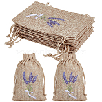 Lavender Printed Linen Sachet Storage Drawstring Bags, Rectangle, Tan, 15x10x0.45cm(ABAG-WH0045-62C)