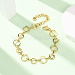 304 Stainless Steel Round Ring Link Chain Bracelets for Women, Golden, 6.57 inch(16.7cm)(BJEW-F536-01G)