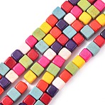 Synthetic Turquoise Beads Strands, Dyed, Cube, Mixed Color, 4x4x4mm, Hole: 1mm, about 95pcs/strand, 15.75 inch(TURQ-G108-4x4mm-12)