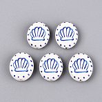 Handmade Porcelain Beads, Printed, Oval with Shell Shape, Famille Rose Style, Royal Blue, 18.5~20.5x15.5~17x5.5mm, Hole: 1.6~2mm(PORC-Q005-12E)