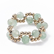 Natural Green Aventurine & Glass Seed Braided Bead Finger Ring, Gemstone Wire Wrap Jewelry for Women, Inner Diameter: 18~22mm(RJEW-JR00465-02)