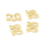 Brass Clear Cubic Zirconia S-Hook Clasps, Long-Lasting Plated, Real 18K Gold Plated, 13.5x10.5x1.5mm(KK-E280-28G)