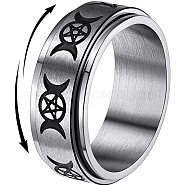 Triple Moon Goddess Stainless Steel Rotating Finger Ring, Fidget Spinner Ring for Calming Worry Meditation, Stainless Steel Color, US Size 10(19.8mm)(PW-WG65299-04)