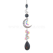 Glass Moon Hanging Suncatcher Pendant Decoration, Teardrop Crystal Ceiling Chandelier Ball Prism Pendants, with Alloy & Iron Findings, Black, 420~430mm(DJEW-PW0008-10C)