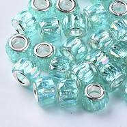 Transparent Resin European Beads, Large Hole Beads, with Silver Color Plated Double Brass Cores, Faceted, AB Color Plated, Column, Turquoise, 11.5x8mm, Hole: 5mm(RPDL-Q023-A-B03)