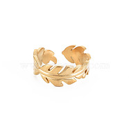 Ion Plating(IP) 304 Stainless Steel Leaf Wrap Open Cuff Ring for Women, Nickel Free, Real 18K Gold Plated, US Size 6 3/4(17.1mm)(RJEW-S405-185G)