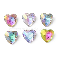 Glass Rhinestone Cabochons, Flat Back & Back Plated, Faceted, Heart, Mixed Color, 10x10x5mm(RGLA-L029-08A)