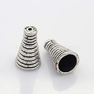 Tibetan Style Alloy Bead Cones, Apetalous, Antique Silver, 16x10mm, Hole: 1mm and 7mm(PALLOY-J415-33AS)