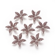 Brass Enamel Peg Bails Pendants, For Half Drilled Beads, Nickel Free, Flower, Real Platinum Plated, Rosy Brown, 23x24x6mm, Hole: 2mm, Pin: 1mm(KK-F803-26P-02-NF)