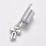 Aluminum Wire Hair Coil Cuffs, Dread Cuff Coil, with Alloy Pendants, Bowknot, Antique Silver & Platinum, 49mm, Hole: 5.5mm(OHAR-TAC0004-03G)