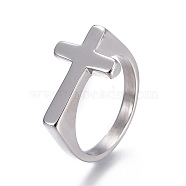 Tarnish Resistant 304 Stainless Steel Finger Rings, Cross, Stainless Steel Color, Size 10, 20mm(RJEW-O032-12P-20mm)