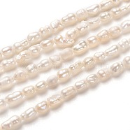 Natural Cultured Freshwater Pearl Beads Strands, Rice, White, 5~7x3~4mm, Hole: 0.6mm, about 65pcs/strand, 13.39 inch(34cm)(PEAR-J005-56)