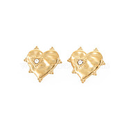 Ion Plating(IP) 304 Stainless Steel Stud Earring Findings, with Ear Nuts, Loop and Crystal Rhinestone, Heart, Real 14K Gold Plated, 17x18mm, Hole: 1.8mm, Pin: 0.7mm(STAS-N097-242LG)