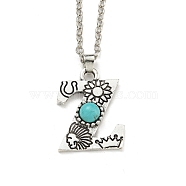 Letter A~Z Antique Silver Plated Alloy with Synthetic Turquoise Pendant Necklaces, with Iron Cable Chains, Letter Z, 18.70 inch(475mm), Letter Z: 25x19mm(NJEW-G080-01Z)