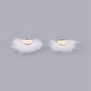 Faux Mink Fur Semi Circle Pendants, with Golden Tone Iron Findings, Half Round, White, 30x44x5mm, Hole: 1.2x2.5mm(WOVE-F021-02G-09)