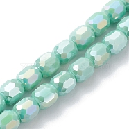 Electroplate Glass Beads Strands, AB Color Plated, Faceted, Barrel, Aquamarine, 8x8mm, Hole: 1.2mm, about 80pcs/strand, 26.14''(66.4cm)(EGLA-K015-08D)